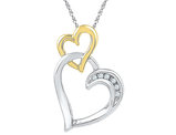 Double Heart Pendant Necklace in Two Tone Sterling Silver with Accent Diamonds